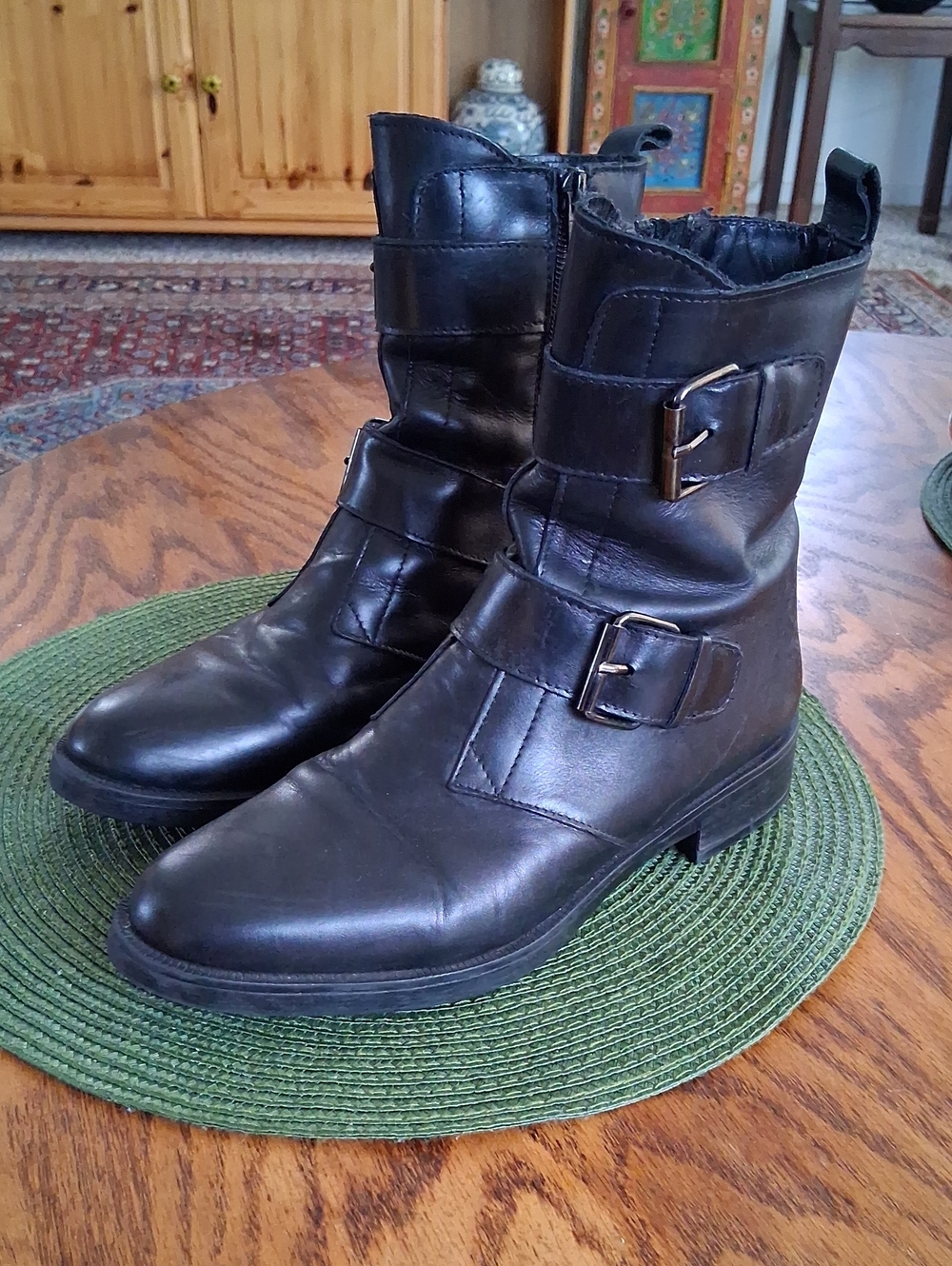 Emanuele Crasto Black Leather Moto Bikercore Double Buckle Boots Size 39